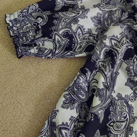 Black and White Satin Blouse with boat neck and ruched features, Size Small - Picture 3 of 5